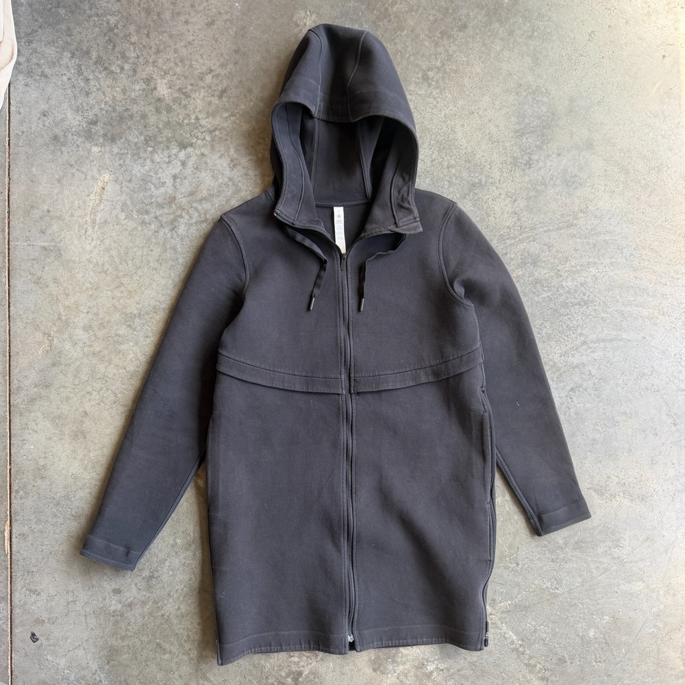 Lululemon Womens Long Horizons Hoodie Jacket Full Zip Black Cotton Blend Size 6